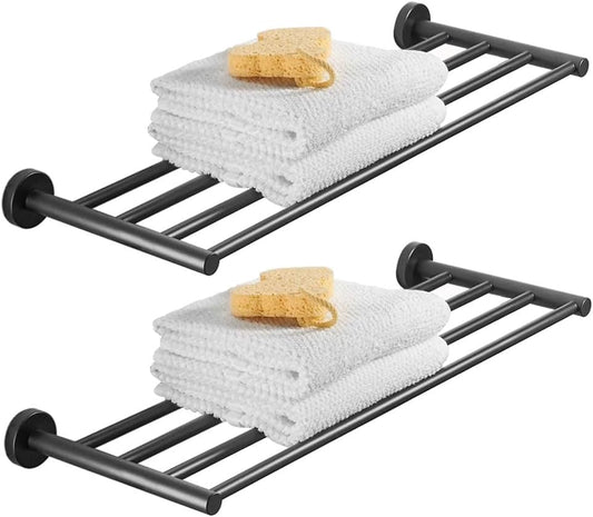 Bathroom Towel Rack, Hotel Style Towel Racks for Bathroom Wall Mounted, Modern Towel Bar Rack 23.6 Inch, 2-Tier Towel Shelves, Black