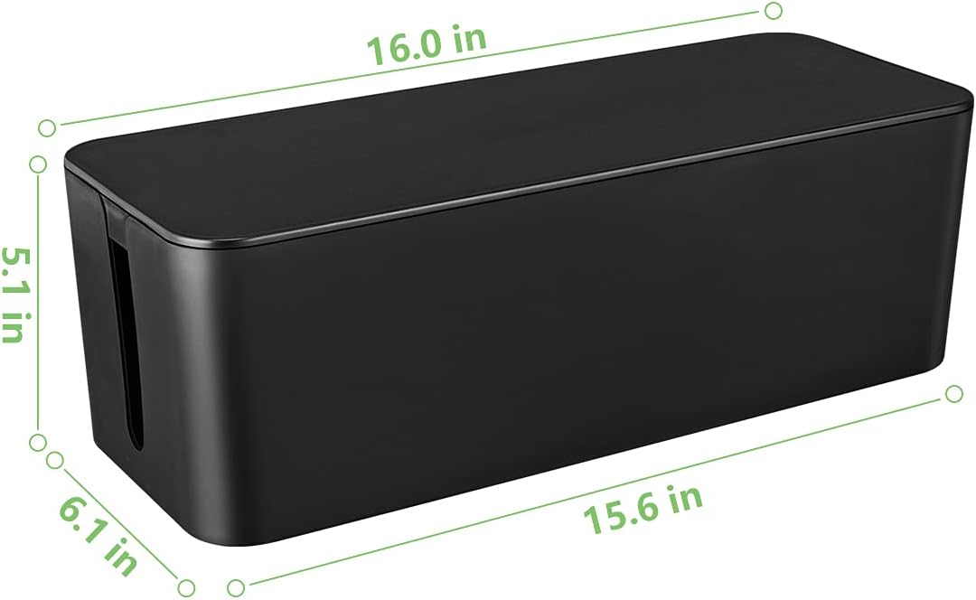 Cable Management Box, Large Cord Organizer Box to Hide Power Strip & Under Desk,TV Computer Wires Cable Organizer Hider Box with Cable Clips&Reusable Cable Ties for Home/Office(Black)