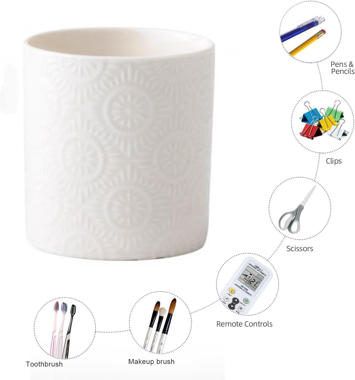 Pen Holder,Nordic Style Ceramic Waterproof Pencil Holder for Desk Simple&Modern Minimalist Makeup Organizer Multifunctional Office Supplies for Home,Kids and Schoo,White