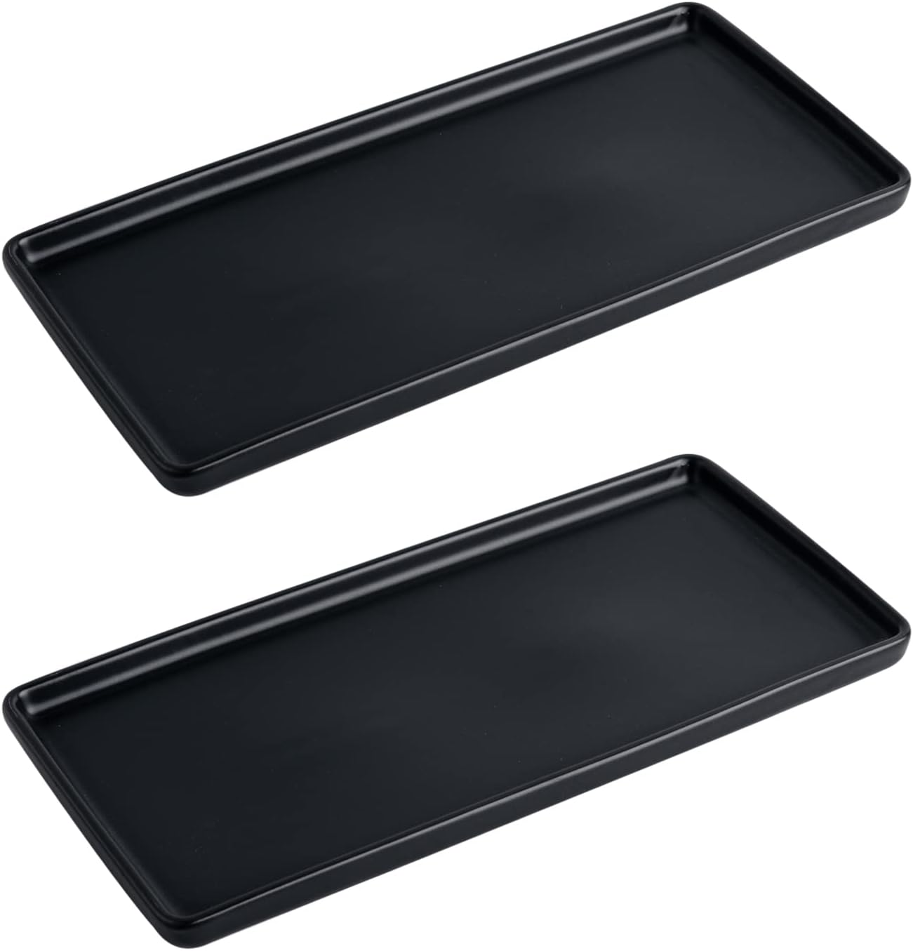 Bathroom Tray countertop 10" Set of 2, Ceramic Vanity Tray,Organizer Tray,Kitchen soap Tray (Black)