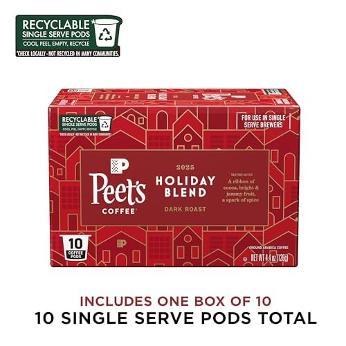 Peet's Coffee, Dark Roast Single Serve Coffee Pods - Holiday Blend 10 Count (1 Box of 10 Pods)