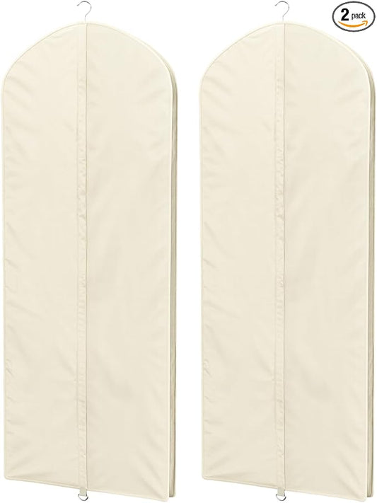 Univivi Premium Breathable Oxford Dress Cover Garment Bag, 60 inch Garment Bag for Hanging Clothes, Closet Clothes Storage, Dress, Jacket, Suit & Coat Bag - Beige,2 Pack