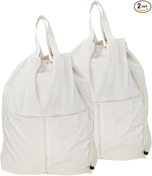 Pack of 2, 100% Breathable Cotton Canvas Laundry Backpack with Drawstring Closure, Laundry Bags with Shoulder Straps & 2 Handles, Washable in Machine & Dryer