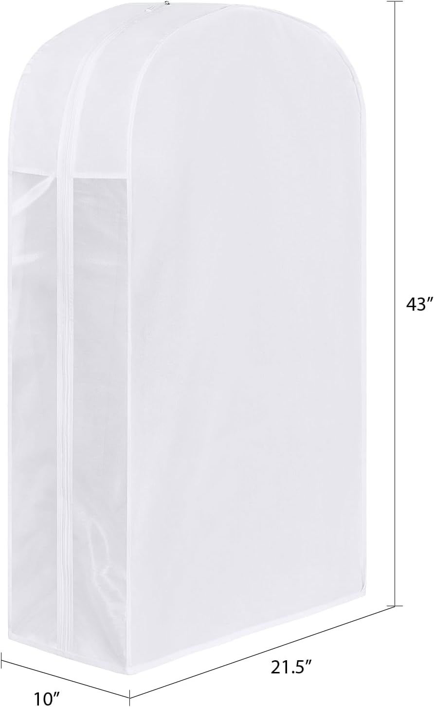 Kntiwiwo 43" Cotton Garment Bag for Hanging Clothes and Storage, Breathable Suit Bags for Closet Storage with 10" Gusseted & Large Clear Window for Suits, Short Dresses, Jackets, Sweaters, 1 Pack