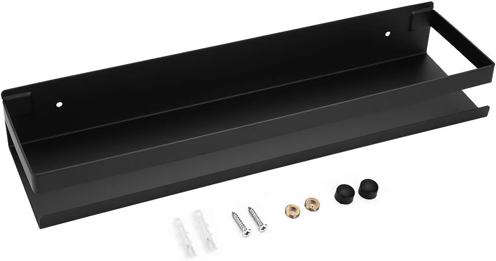 OwnMy Bathroom Shower Shelf Stainless Steel Bath Kitchen Basket Shower Caddy Rack, Rustproof Metal Bathroom Storage Floating Shelves Wall Mounted Shower Corner Rectangular Shelf - 16 Inch Black