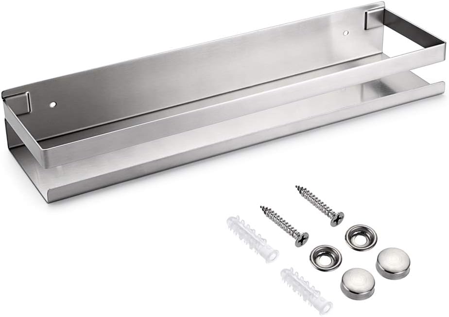 OwnMy Bathroom Shower Shelf Stainless Steel Bath Kitchen Basket Shower Caddy Rack, Rustproof Metal Bathroom Storage Floating Shelves Wall Mounted Shower Corner Rectangular Shelf - 16 Inch Silver