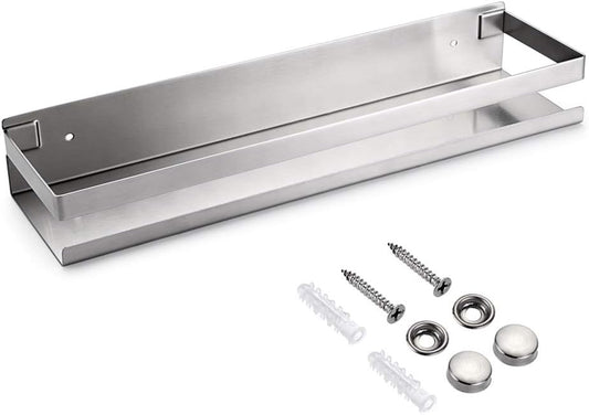 OwnMy Bathroom Shower Shelf Stainless Steel Bath Kitchen Basket Shower Caddy Rack, Rustproof Metal Bathroom Storage Floating Shelves Wall Mounted Shower Corner Rectangular Shelf - 16 Inch Silver