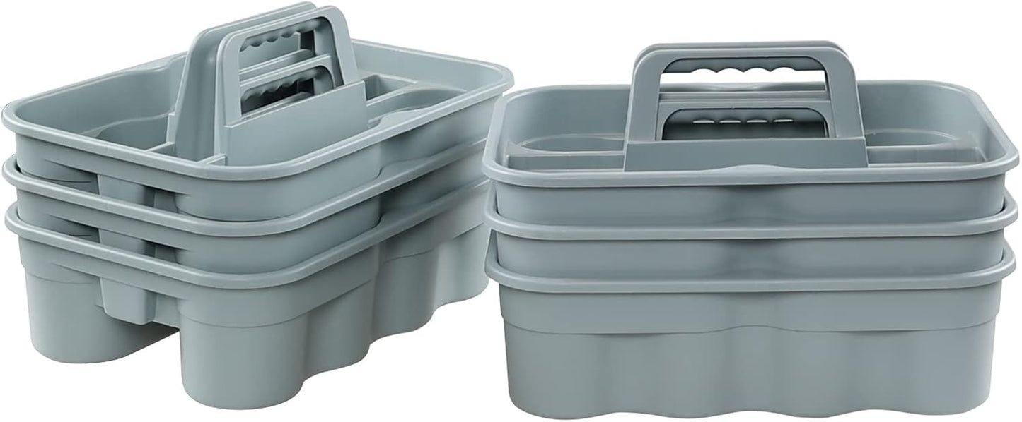 6-Pack Plastic Storage Caddy, Cleaning Caddy with Handle, Gray