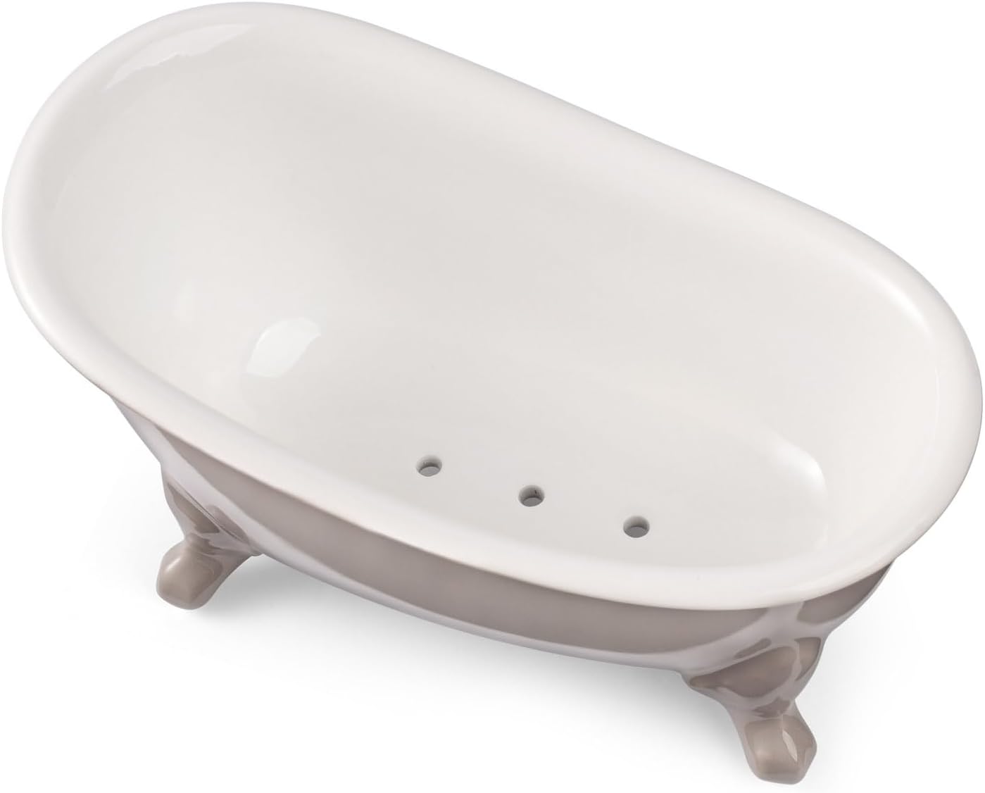 6.1" Vintage Ceramic Mini Decorative Clawfoot Bathtub Bar Soap Dish, Kitchen Sponge Holder and Shower Tray for Bathroom, 1 Pack (Taupe)