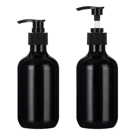 Yebeauty Pump Bottle Dispenser, 10oz 300ml Empty Plastic Shampoo Conditioner Dispenser, Refillable Shower Soap Dispenser Pump Bottle Liquid Containers for Kitchen Bathroom, 2 Pack Black