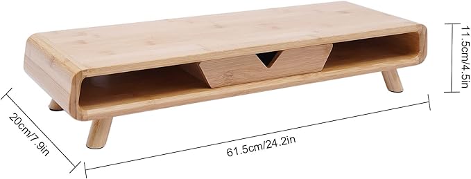 Bamboo Monitor Stand Riser, No Assembly Required Exquisite Monitor Support with Drawer, Ergonomic Height Wood