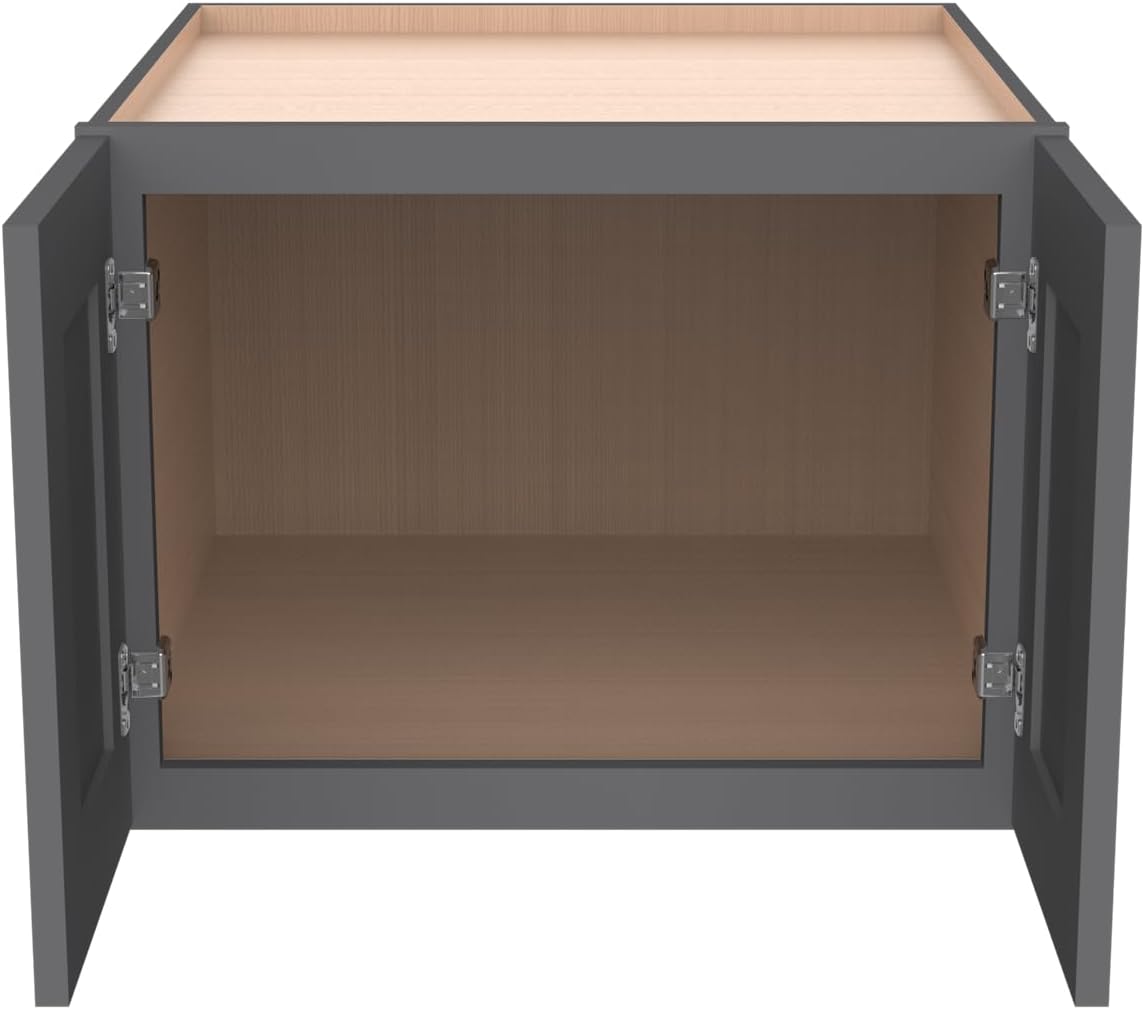 Solid Wood Wall Cabinet,Shaker Style Wall-Mounted Kitchen Storage Cabinet with Soft-Close Doors, RTA Pantry Organizer for Bathroom, Garage, Laundry (Pebble Gray, 33" W x 24" D x 24" H)