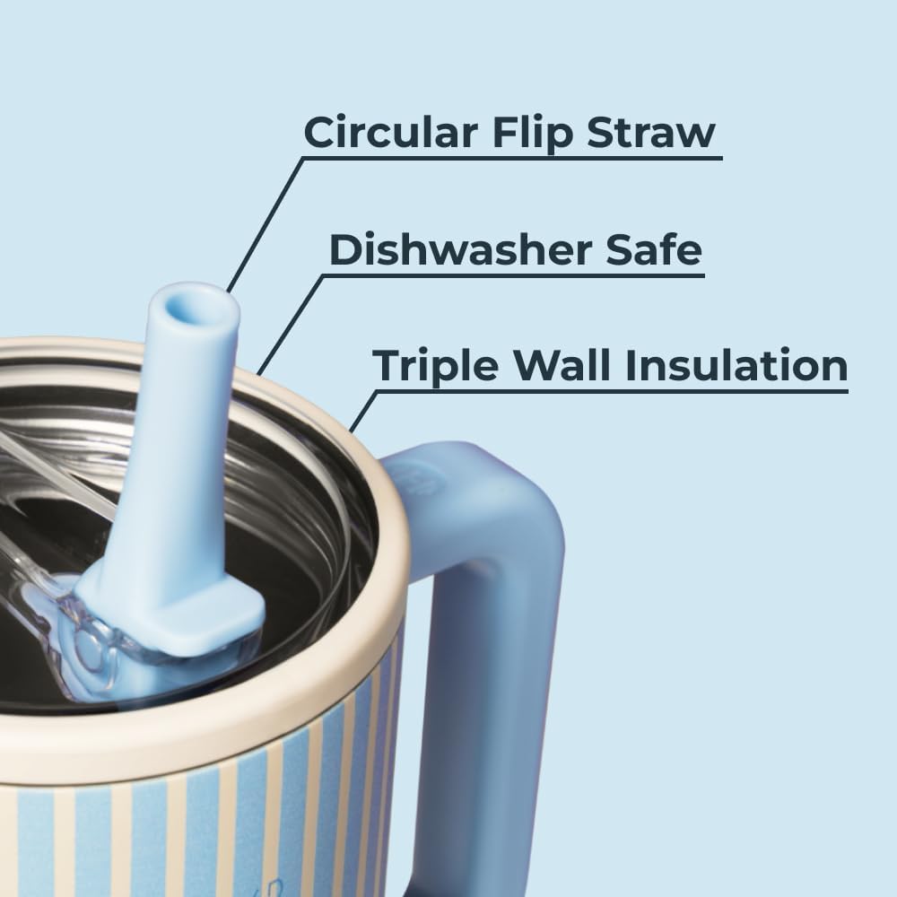 HydroJug Traveler - 40 oz Water Bottle with Handle & Flip Straw - Fits in Cup Holder, Leak Resistant Tumbler-Reusable Insulated Stainless Steel & Rubber Base - Gifts for Women & Men, Cape Cod