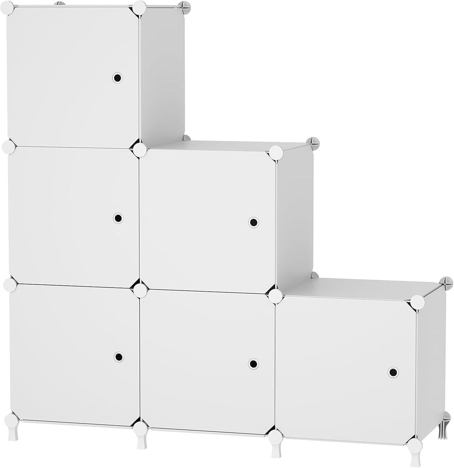 Cube Storage Organizer, 6-Cube Shelves Unit with Doors, DIY Stackable Plastic Clothes Organizer for Bedroom and Under Stairs Storage Unit, Each Compartment 30 x 30 x 30 cm White ATTSL6002