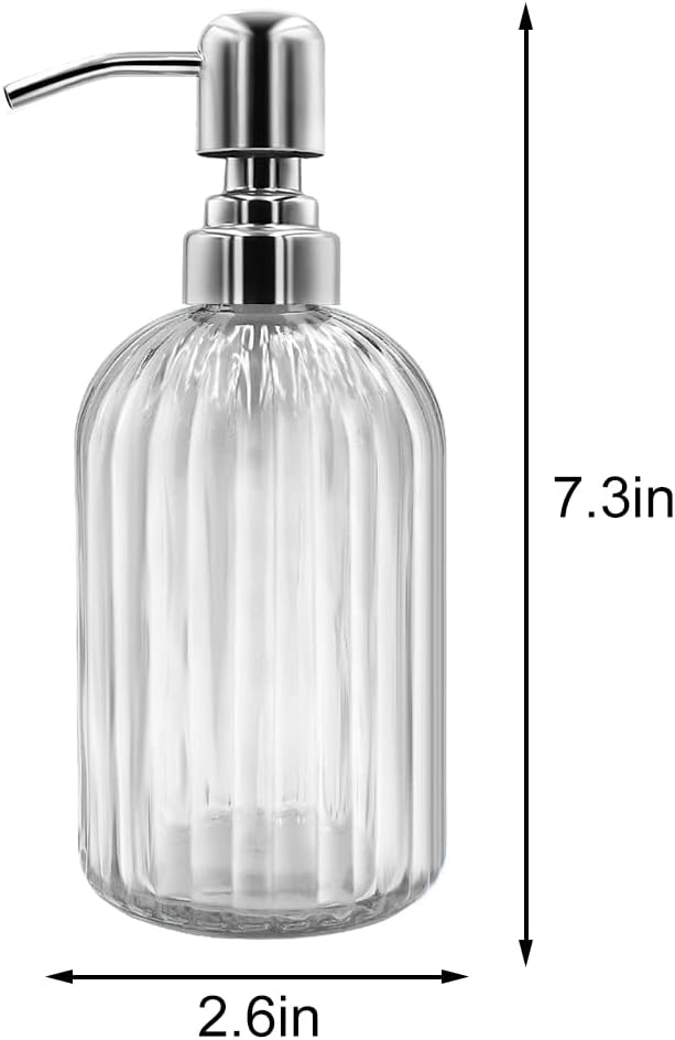 Soap Dispenser - 2 Pack 14 Oz Glass Soap Dispenser with Rust Proof Stainless Steel Pump, Refillable Liquid Bottle Dispenser, Premium Hand Jar Dispenser for Bathroom, Kitchen, Countertop (Transparent)