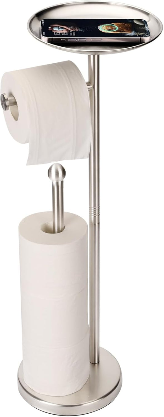 Noonext Toilet Paper Holder with Stainless Steel Tray at The Top for Bathroom, Heavy Base No Tipping Over (Stainless Steel, Brushed Nickel)