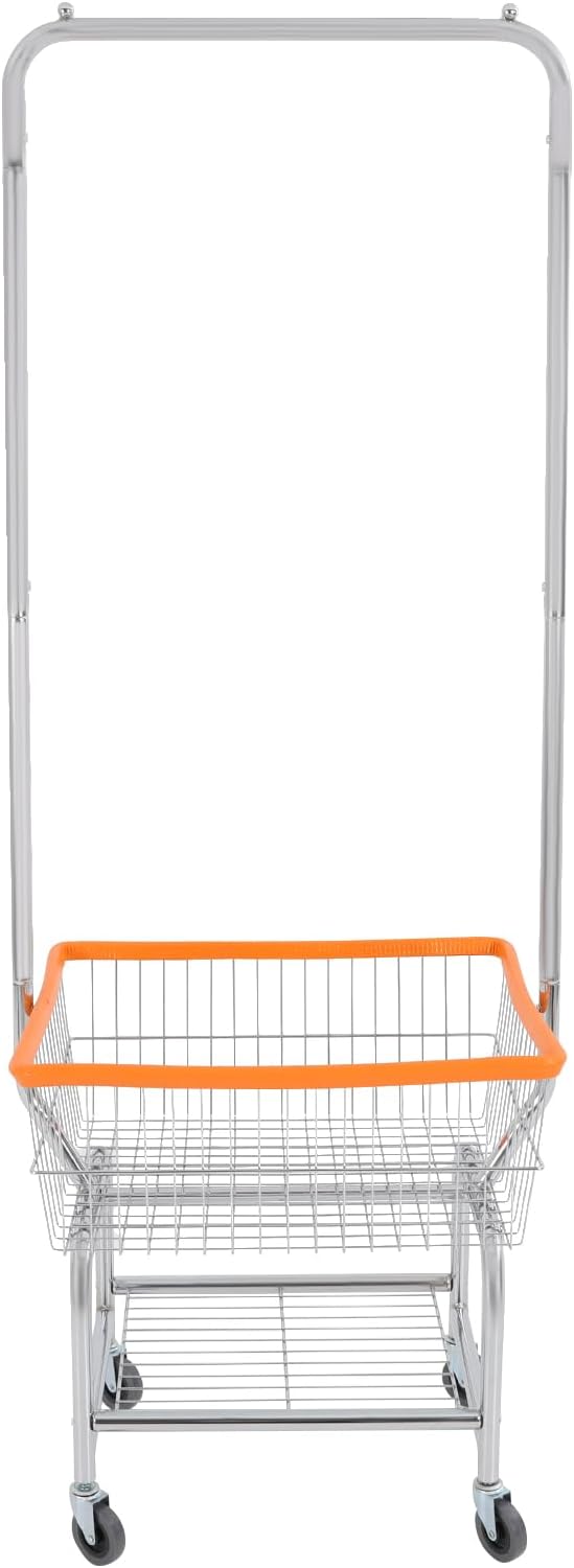 Laundry Basket with Wheels,Commercial Heavy Duty Rolling Wire Lau-ndry Ba-sket Cart with Rod Rack for Clothes Storage (Type 4)