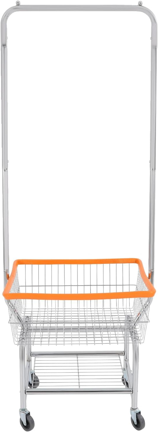 Laundry Basket with Wheels,Commercial Heavy Duty Rolling Wire Lau-ndry Ba-sket Cart with Rod Rack for Clothes Storage (Type 4)