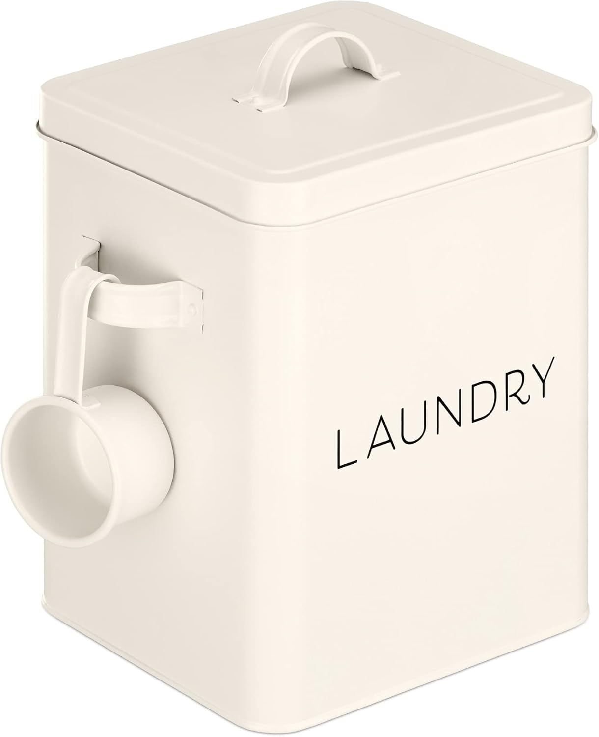 Navaris Laundry Detergent Container with Scoop - Powder Laundry Soap Tin - Vintage Style Metal Organizer Canister Box with Lid and Handles - White
