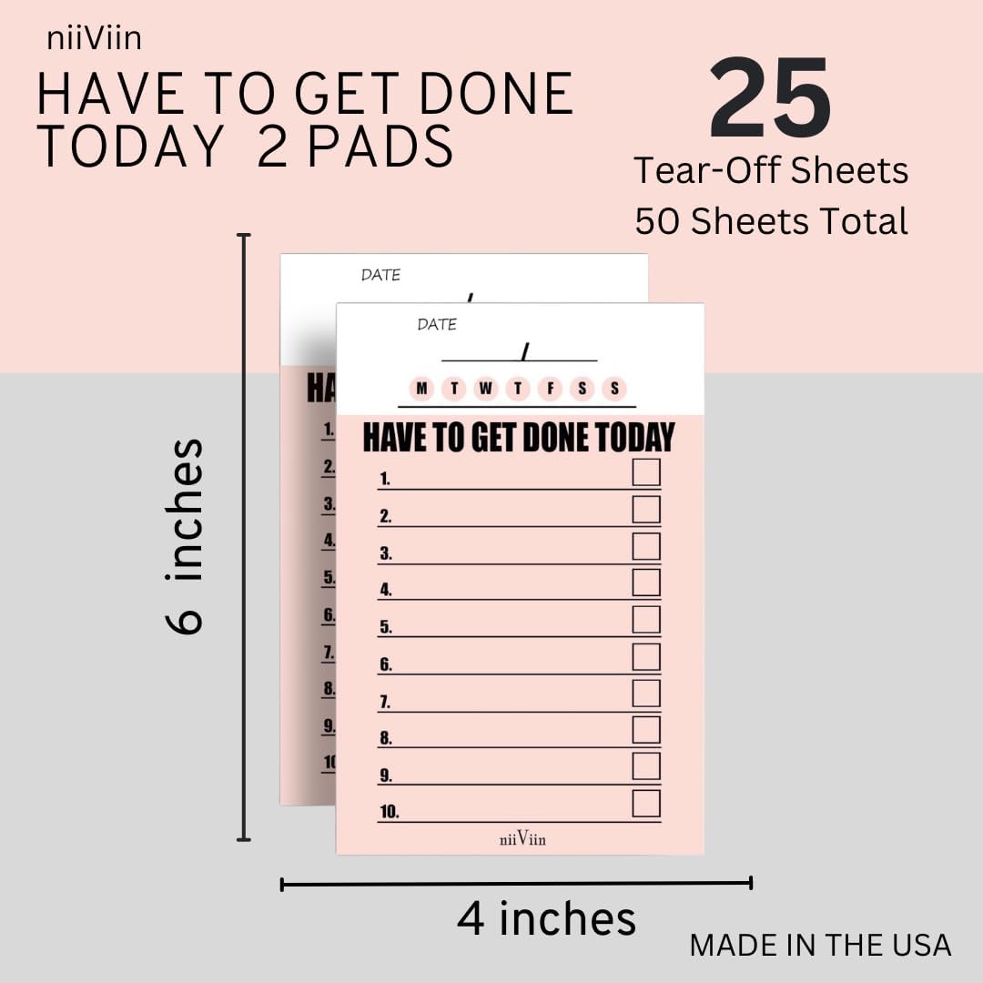 To Do List Planner - Small Convenient Scratch Pad, Have To Get Done Today, Priority To Do Pad, Pink Notepad, 4" x 6", 2 Pads (25 Tear-Off Sheets Each)