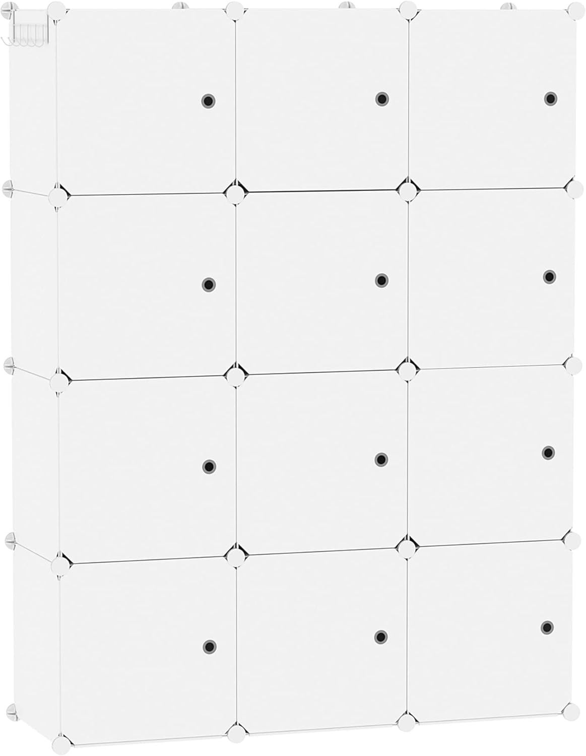 C&AHOME Cube Storage Organizer with Doors, 12-Cube Shelves, Closet Cabinet, DIY Plastic Modular Bookshelf Ideal for Bedroom, Living Room, 36.6”L x 12.4”W x 48.4”H Milky USHS3012M-DOOR