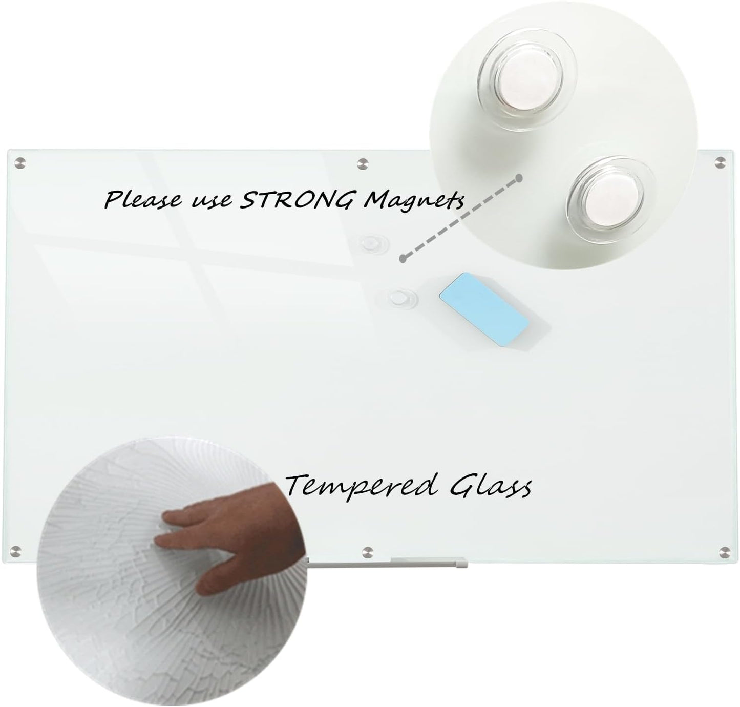 Glass Whiteboard Magnetic Dry Erase Board 6' x 3', Large Frameless Glass White Board for Wall, White Surface.