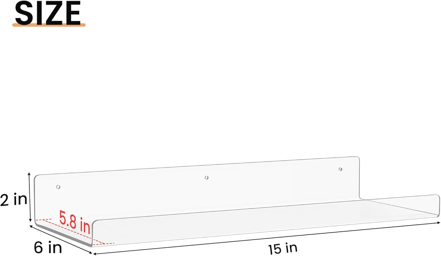 upsimples 4 Pack 15x6 Inches Acrylic Bathroom Shelves for Wall, Floating Bathroom Shelves Over Toilet, Storage Shelf for Toilet Paper, Towels and Toiletries, Clear