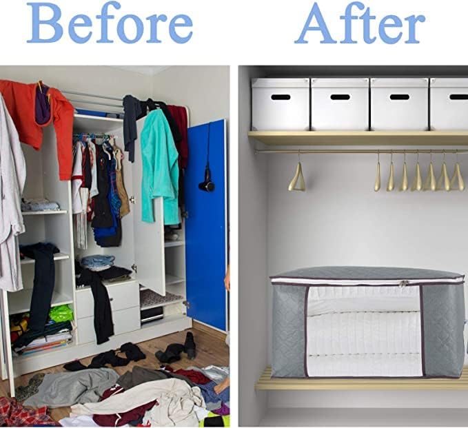 combocube 6Pcs Zippered Storage Bag for Closet King Comforter, pillow, quilt, bedding, Clothes, Blanket Organizers with Large Clear Window & Carry Handles Space Saver