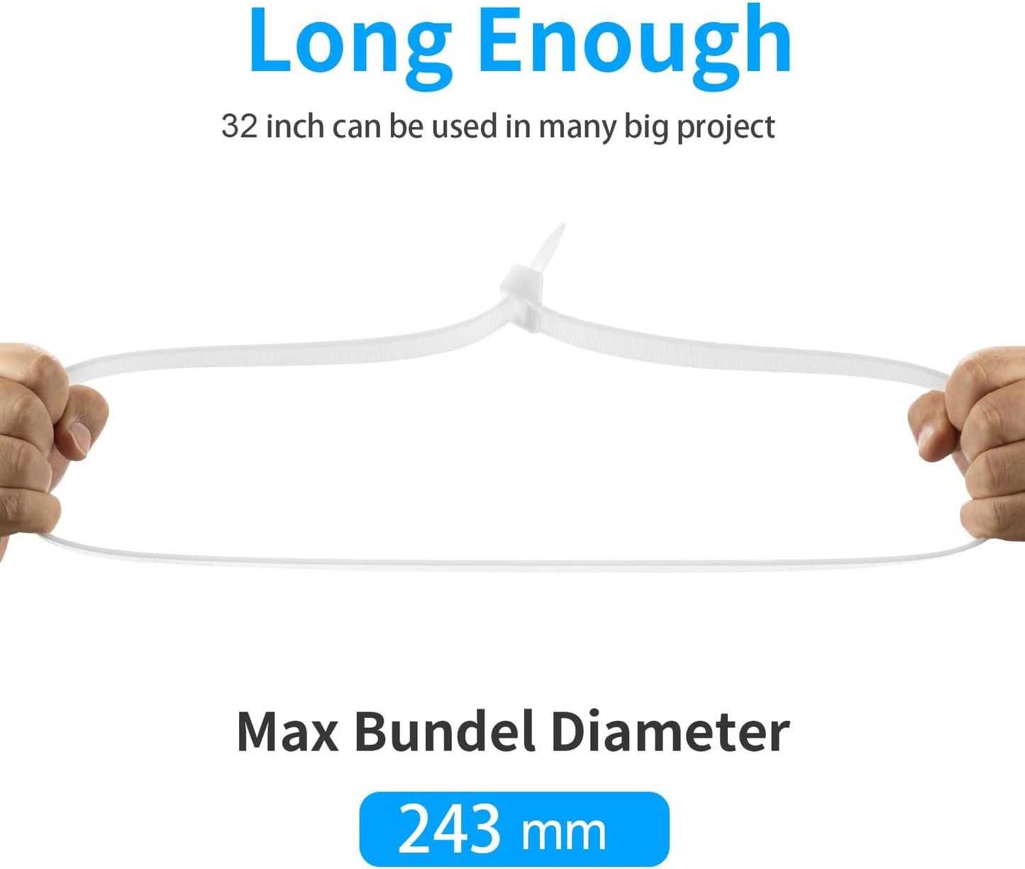 32 inch White Zip Ties Heavy Duty 30 PCS, 200LBS Ultra Exclusive Strong Plastic Wire Ties, Large Cable Ties Extra Long Tie Wraps, Indoor and Outdoor UV Resistant