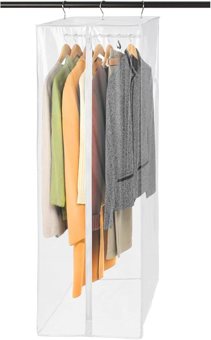 Garment Bag - Clear Hanging Closet Organizer - Durable Zippered Cover with Rod Protects Dresses, Suits, and Jackets from Dust and Moist- Top Metal Frame to Keep All Your Stuff in Shape- 54" x 20" x 15