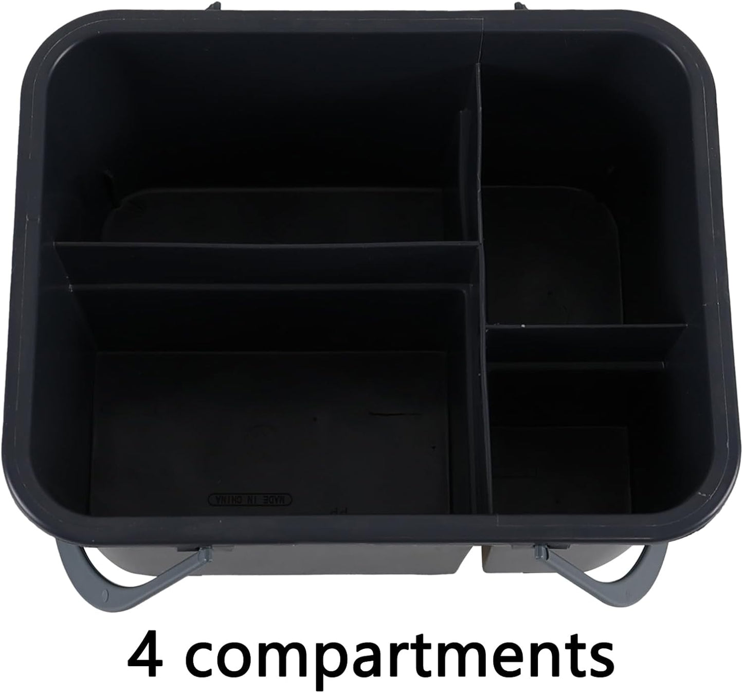 4 Compartment Plastic Utility Tote Caddy, Cleaning Caddy Basket with Handle, Grey