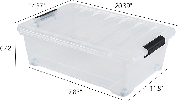 Hespama 3 Pack Plastic Storage Boxes with Lids, 20 Quart Rolling Plastic Bins for Under the Bed