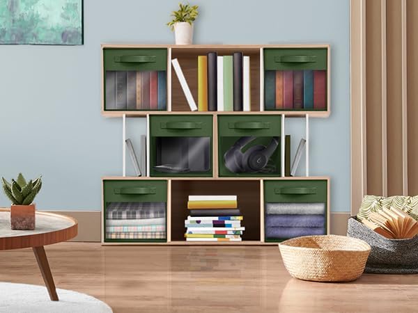 Sorbus 13 Inch Storage Bins with Clear Window - 6 Foldable Baskets for Organizing Clothes, Toys, Books - Sturdy Collapsible Fabric Storage Cubes with Handle - Storage Baskets for Shelves, Closets