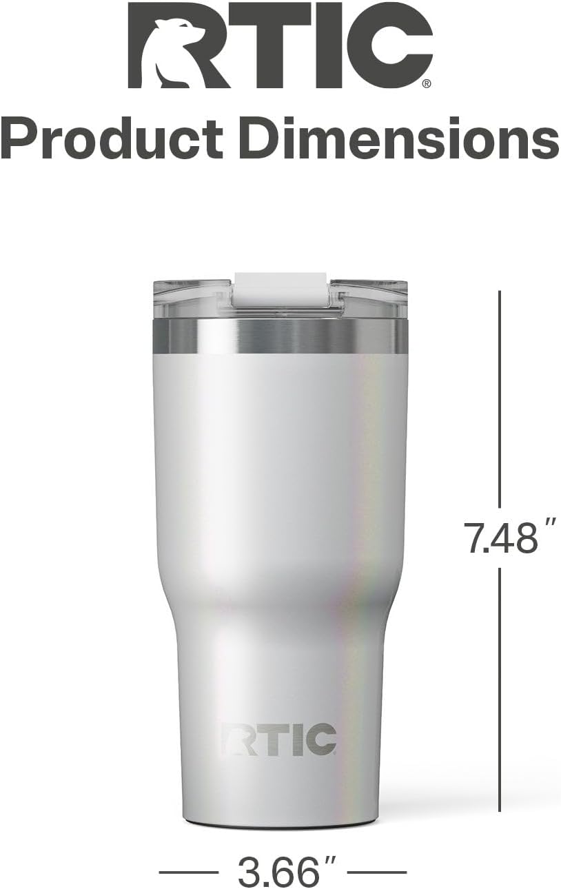 RTIC 20oz Essential Tumbler with Lid, Ceramic Lined, Insulated, Stainless Steel, Metal, Double Wall Vacuum-Insulation, Travel Cup for Iced Coffee, Tea, Hot and Cold Drink, Cool Grey Glitter