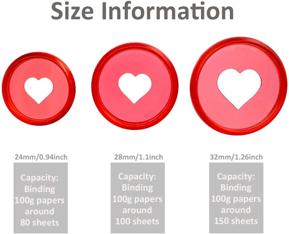 100pcs Planner Expander Discs 0.94Inch Book Binding Disc For Discbound Notebook Accessories Heart Binder Rings(Transparent Red,0.94inch/24 mm)