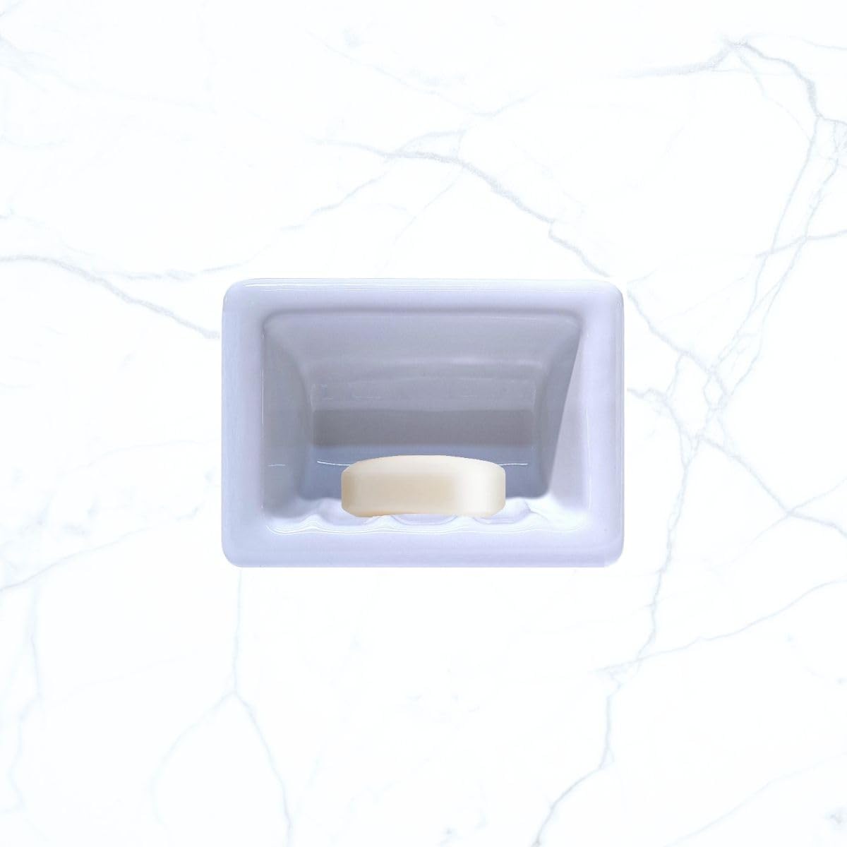 SereneDrains Recessed Ceramic Soap Dish Bar Holder Shower Wall Mount Tray Bathroom Accessories Niche Decorative (White Glossy, 6.5" x 4.5")