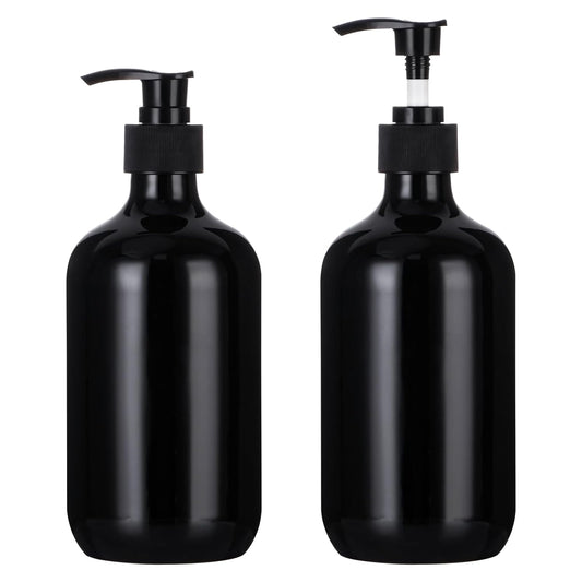 Yebeauty Pump Bottle Dispenser, 17oz 500ml Empty Plastic Shampoo Conditioner Dispenser, Refillable Shower Soap Dispenser Pump Bottle Liquid Containers for Kitchen Bathroom, 2 Pack Black