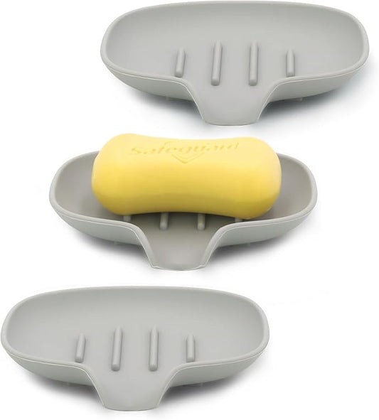 3 Pack Soap Bar Holder, AIMAIAIMAI Self Draining Soap Dish, Quick Drainage, Soap Dishes for Bathroom, Shower, Silicone Soap Tray for Kitchen, BPA-Free, Dishwasher Safe (Gray)