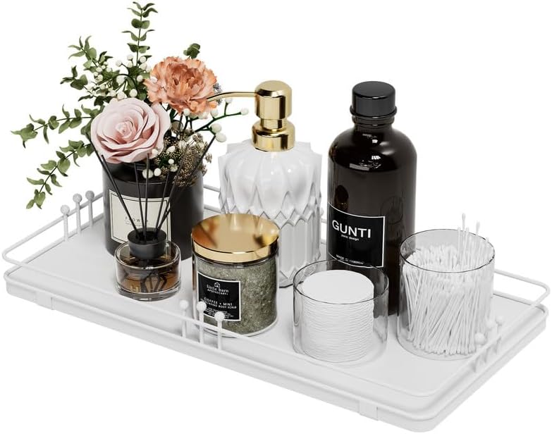 Toilet Paper Basket, Bathroom Basket for Counter Toiletries Towel Decor TP, Toilet Tank Tray, Guest Back of Toilet Organizer Storage, Vanity Tray for Perfume Makeup, Kitchen 13”x6.5” White