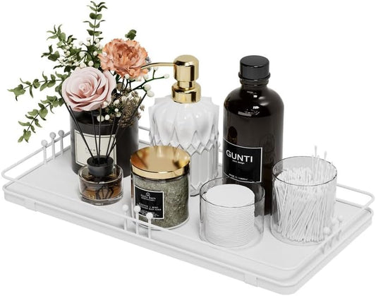 Toilet Paper Basket, Bathroom Basket for Counter Toiletries Towel Decor TP, Toilet Tank Tray, Guest Back of Toilet Organizer Storage, Vanity Tray for Perfume Makeup, Kitchen 13”x6.5” White