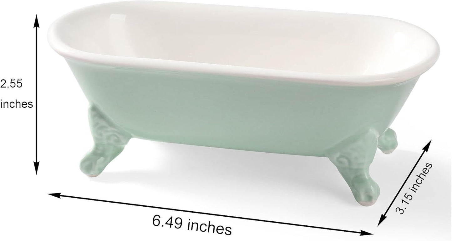 6.5" Ceramic Mini Decorative Clawfoot Bathtub Bar Soap Dish, Kitchen Sponge Holder and Shower Tray for Bathroom, 1 Pack(Bright Teal)
