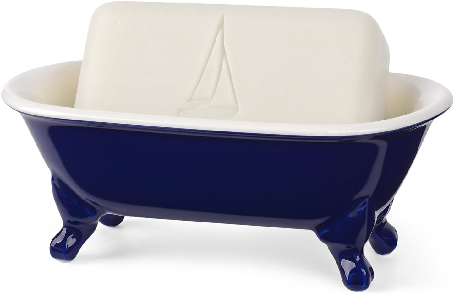 6.5" Ceramic Mini Decorative Clawfoot Bathtub Bar Soap Dish, Kitchen Sponge Holder and Shower Tray for Bathroom, 1 Pack(Navy Blue)