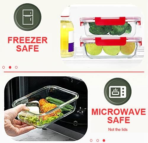 KOMUEE 30 Pieces Glass Food Storage Containers Set, Meal Prep Containers Set with Snap Locking Lids, Airtight Glass Lunch Containers, Microwave, Oven, Freezer & Dishwasher, Red