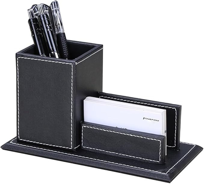 KINGFOM 5PCS Desk Organizer and Accessories Set, Pu Leather Office Supplies with Multifunction Desktop Organizer Storage Box, Tissue Holder, Mouse Pad, Note Paper Holder, Pencil Holder for Desk Black