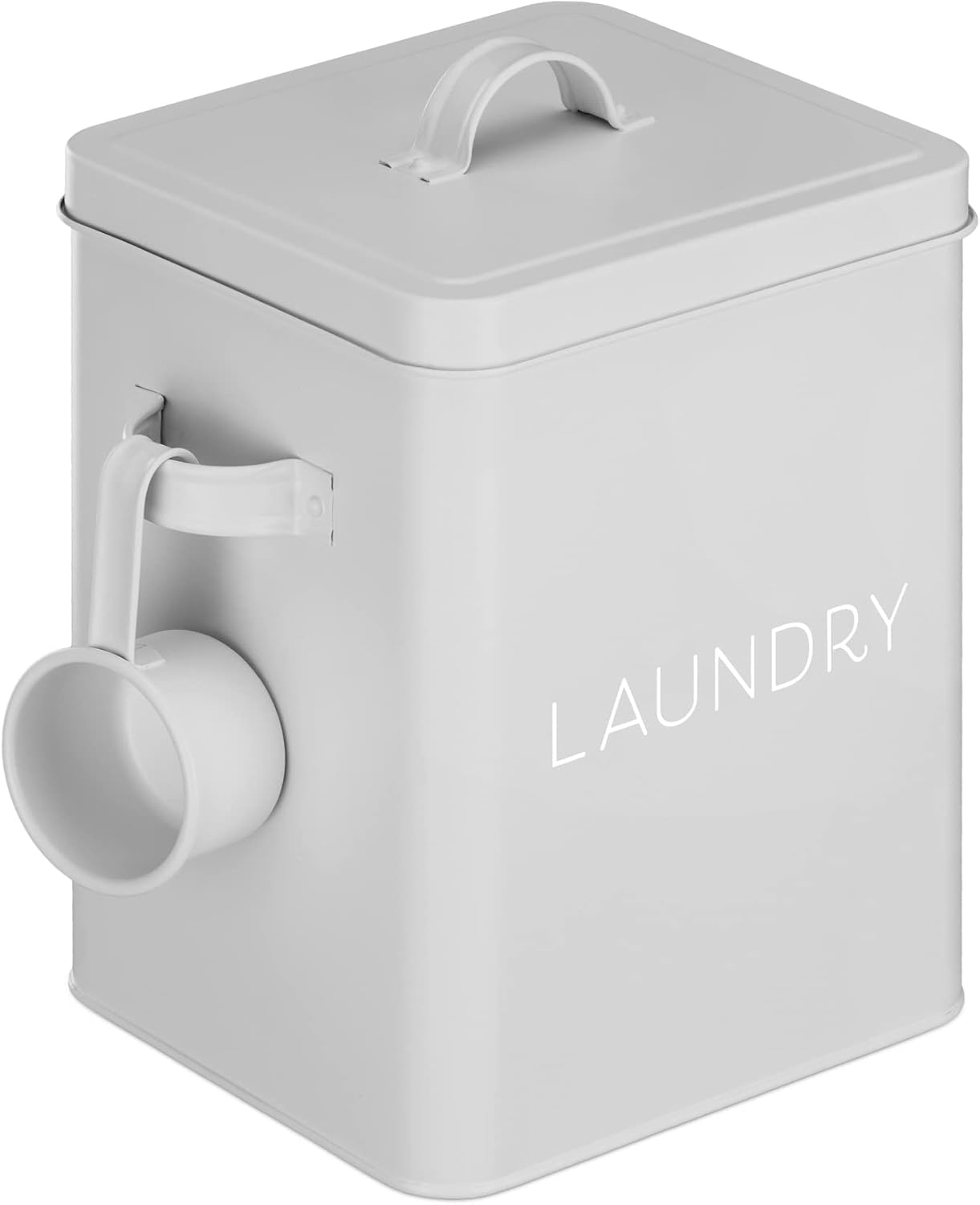 Navaris Laundry Detergent Container with Scoop - Powder Laundry Soap Tin - Vintage Style Metal Organizer Canister Box with Lid and Handles - Gray