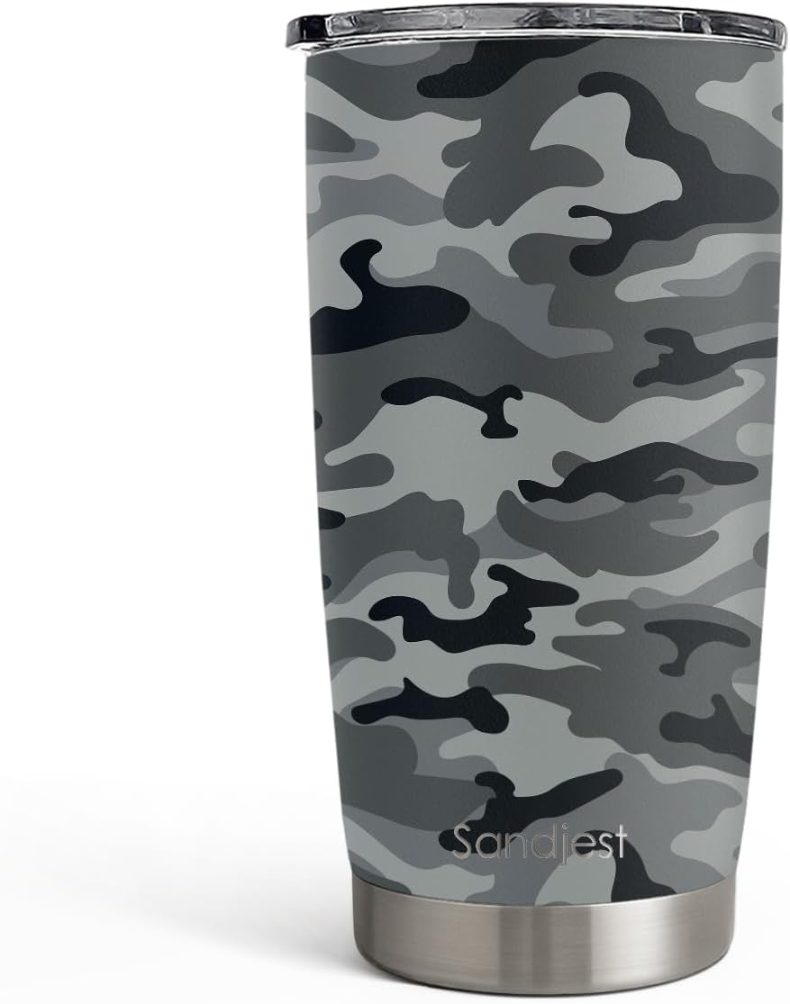 SANDJEST Camo Tumbler 20oz Stainless Steel Double Insulated, Travel Coffee Cup, Gifts for Men Women, Hunting Lovers, Birthday Christmas