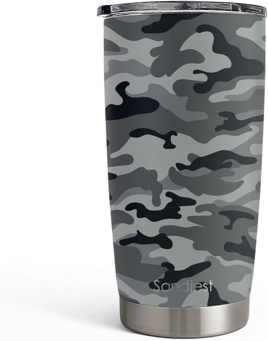 SANDJEST Camo Tumbler 20oz Stainless Steel Double Insulated, Travel Coffee Cup, Gifts for Men Women, Hunting Lovers, Birthday Christmas