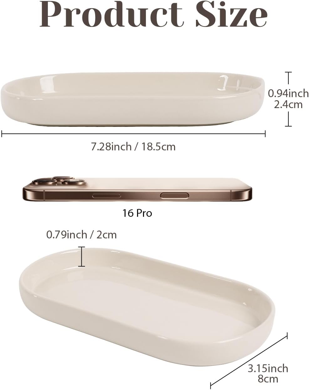 INGOFIN 7" Ceramic Bathroom Vanity Tray - Bathroom Organizer Countertop Tray for Perfume, Jewelry, Candles, Small Kitchen Counter Soap Tray, Decorative for Bathroom Vanity and Toilet Tank, Beige