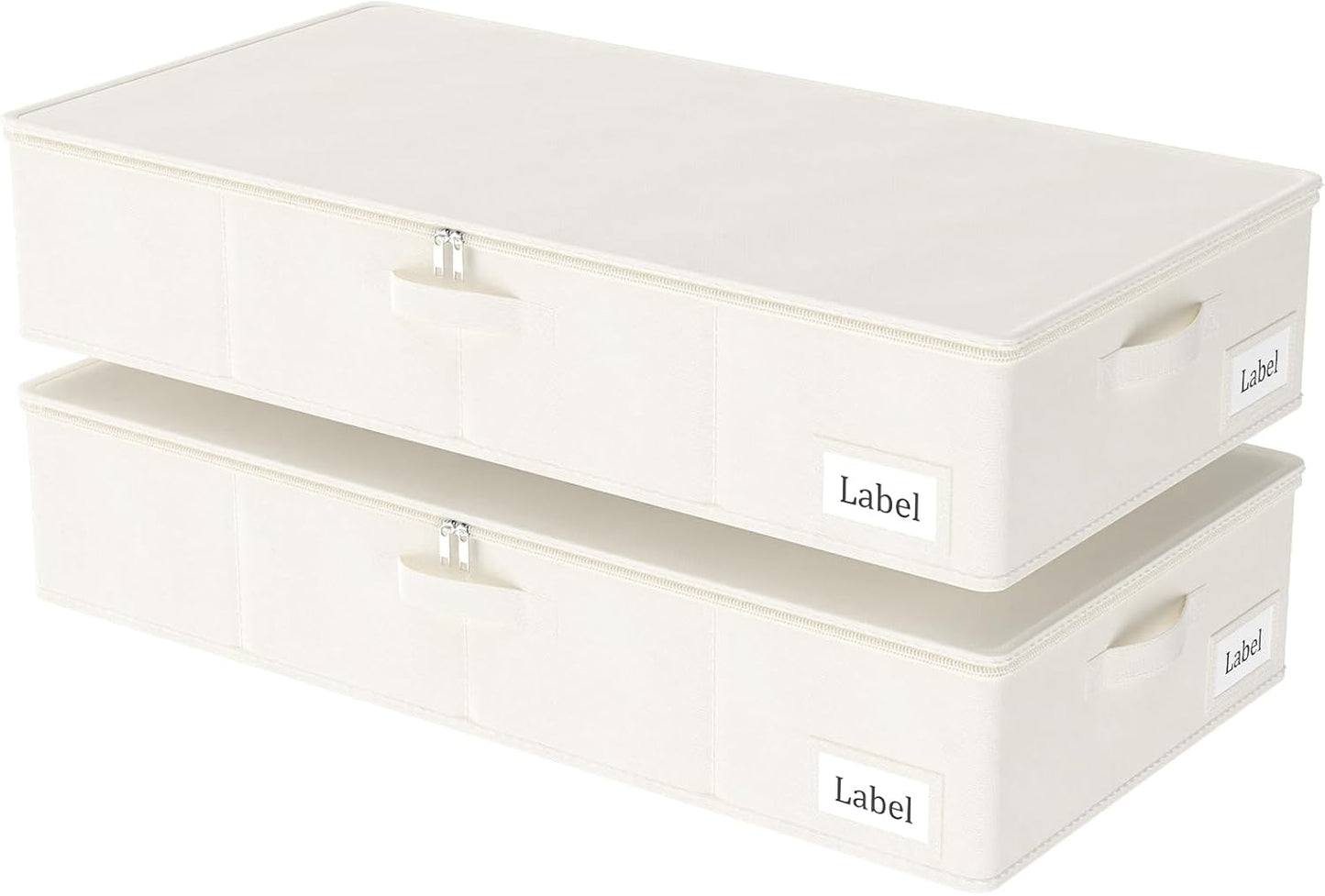 Yawinhe Foldable Underbed Storage Bags, Containers Bin with Lids, Large Under Bed Organizer Box, with Sturdy Zipper und Label Holders, for Clothing, 31.5''Lx15.7''Wx6''H, 2 Pack, Beige