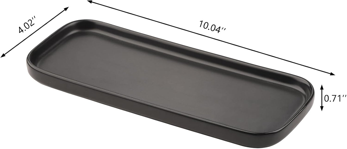 VanEnjoy Set of 2 Ceramic Tray for Kitchen Counter, Black Vanity Tray for Bathroom Counter, Long Narrow Tray for Soap Bottles